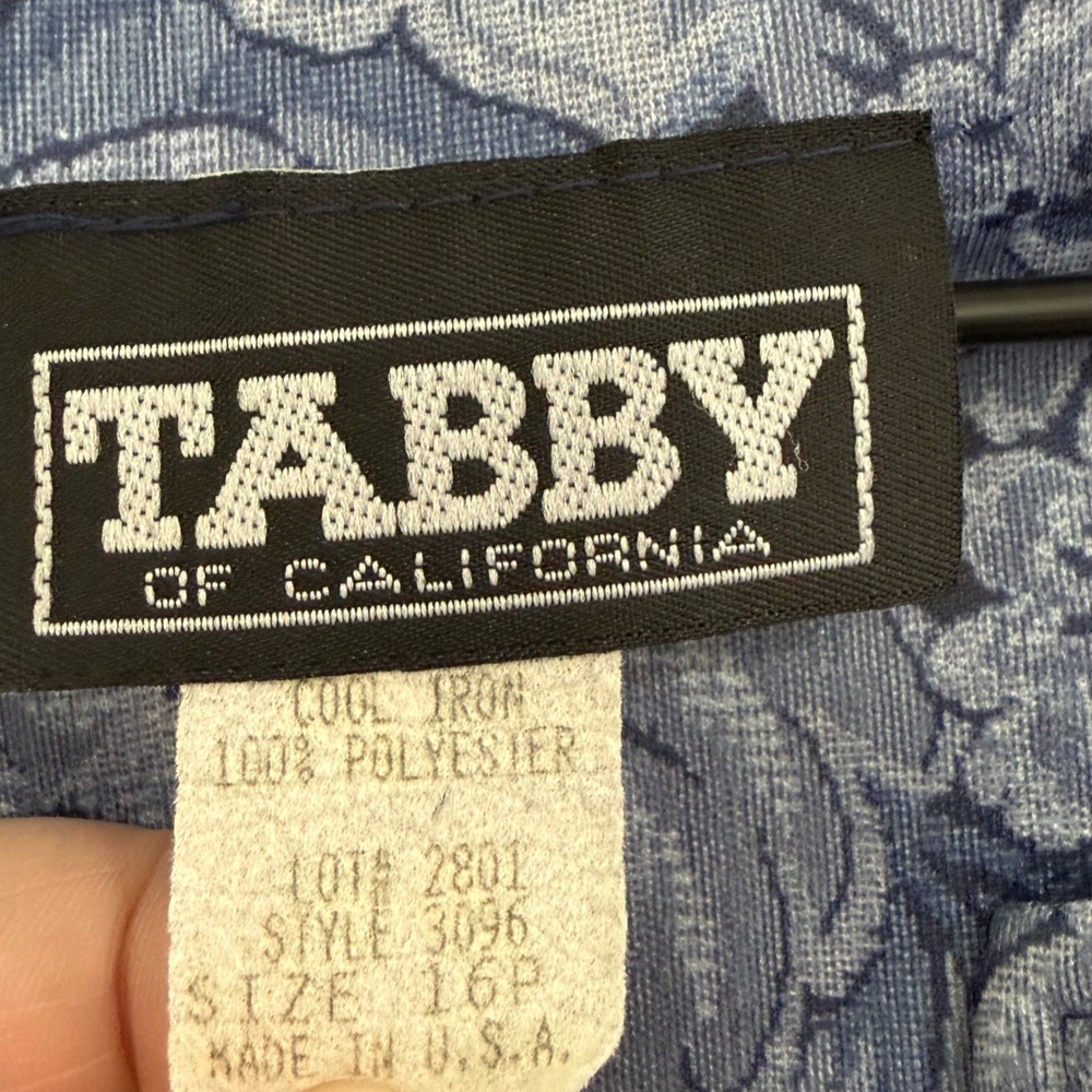 Tabby of California Blue Floral Midi Dress Vintage 90s Puff Sleeve Petite 16P - Picture 7 of 11